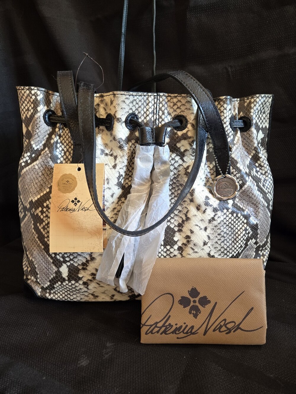 Patricia Nash NWT Python Collection Leather Drawstring Tote Bag
